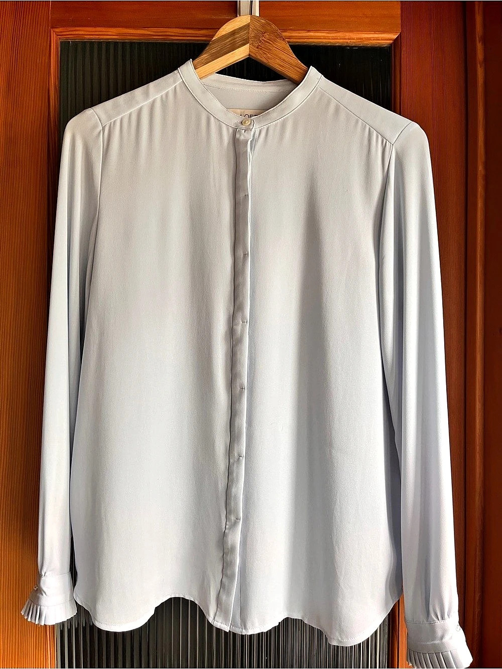 LOFT Pleated Cuff Blouse in light blue (almost white) Size Small Like New